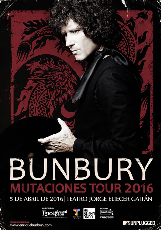 Afiche Oficial del concierto de Bunbury en Bogotá