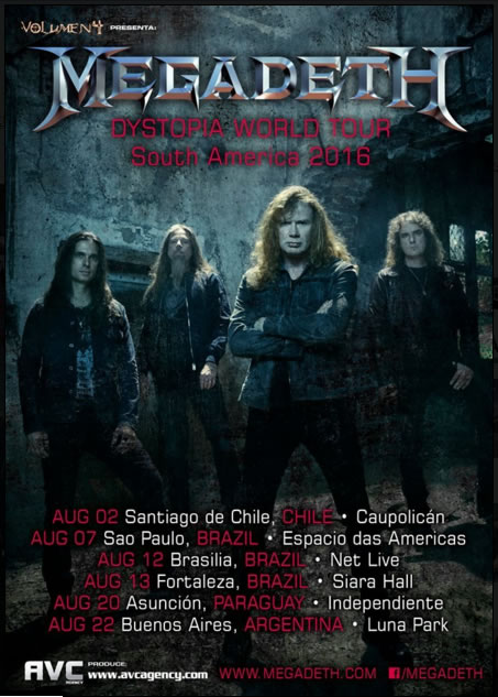 Afiche del tour de Megadeth en sur américa