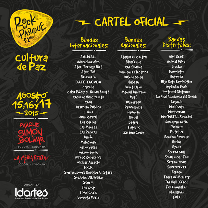 Cartel de Rock al Parque 2015