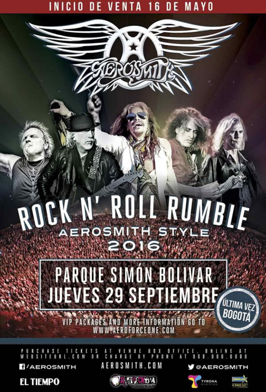 Afiche oficial de Aerosmith en Colombia