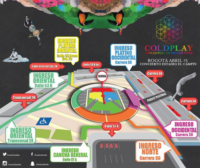 Mapa de ingresos Coldplay en Bogotá