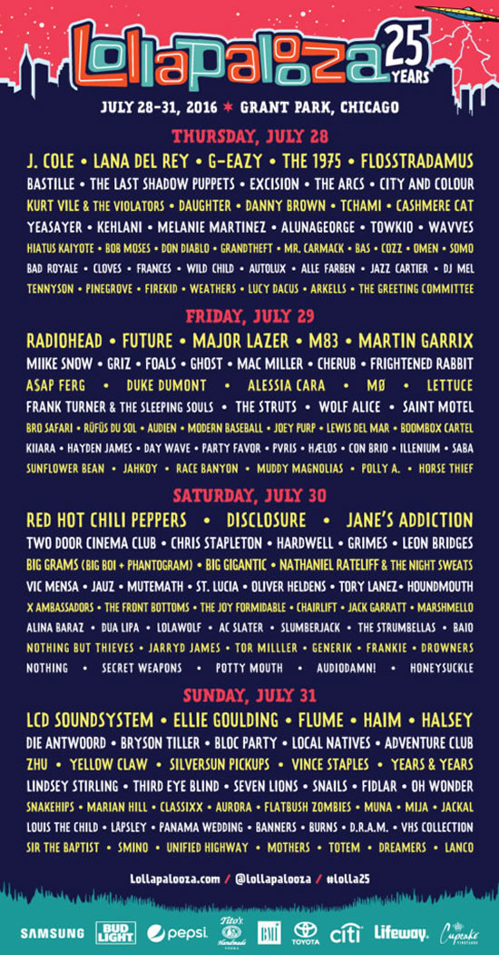 Afiche oficial Lollapalooza Chicago 2016