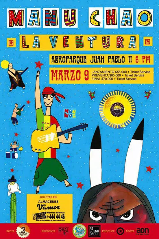 Afiche Manu Chao en Medellín