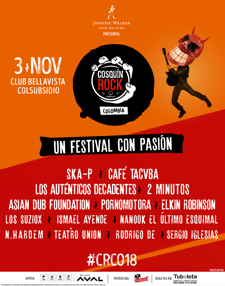 Cartel Oficial Cosquín Rock Colombia, incluyendo a Ska-p