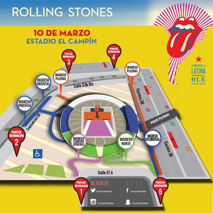 Mapa de acceso a The Rollling Stones en Bogotá