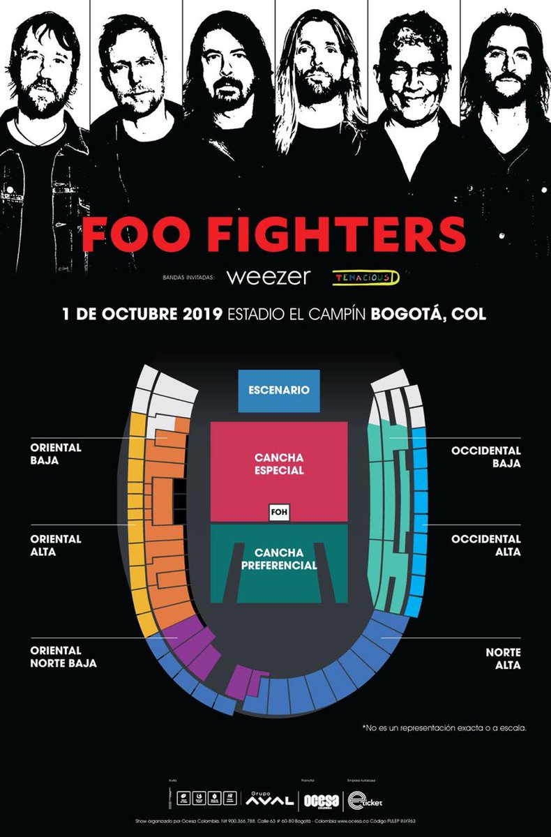 Distribución de localidades para Foo Fighters en Colombia