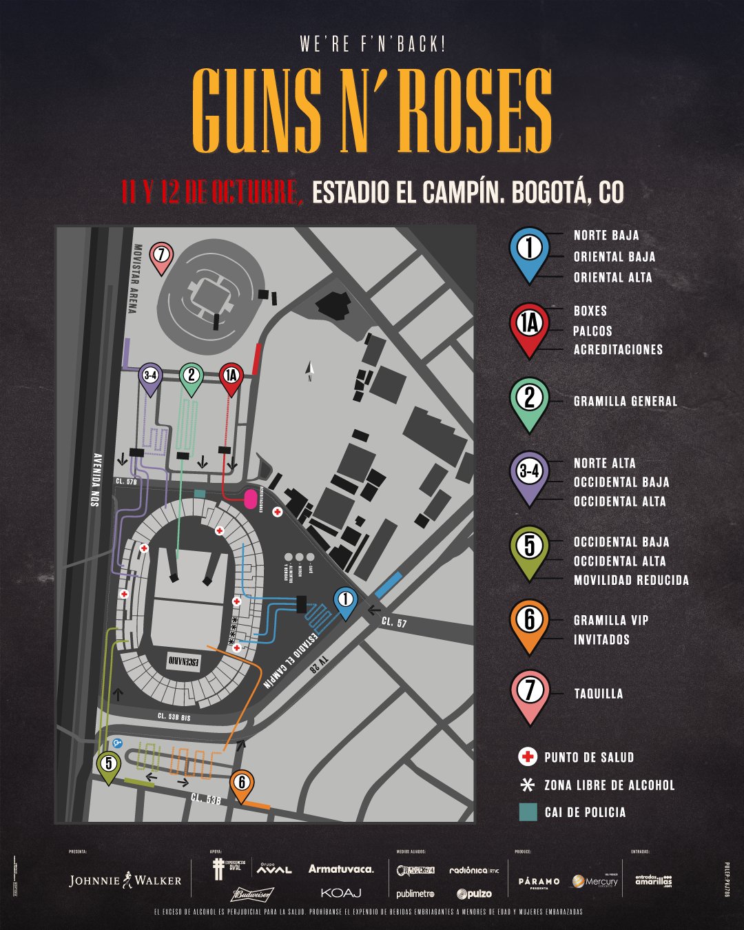 Mapa Guns N Roses Bogotá