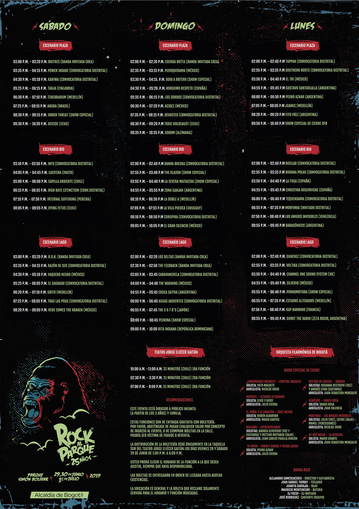 Programación Rock al Parque 2019 