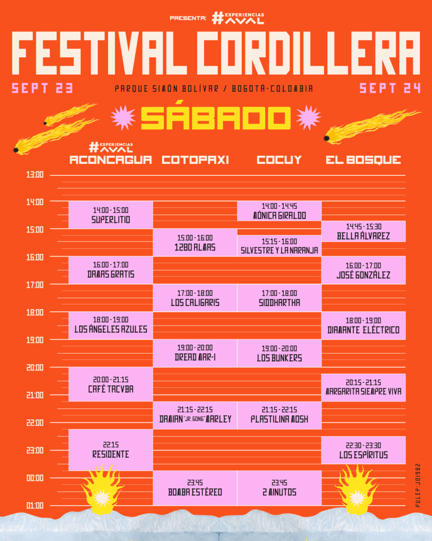 Horarios sábado 23 de septiembre - Cordillera Festival 2023