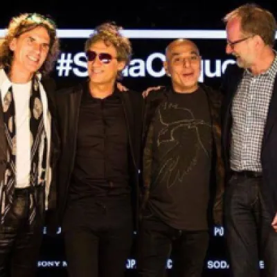 Francois Bouchard, Charly Alberti, Zeta Bosio y Charles Joron en la presentación de SodaCirque. Foto: El Comercio Perú.