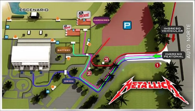 Mapa de acceso para el concierto de Metallica en Bogotá Mapa de acceso para el concierto de Metallica en Bogotá